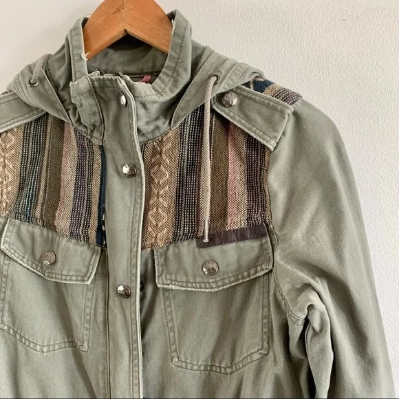 Triple 5 SOUL Y2K long green cargo zip military utility aztec boho 100% cotton - Picture 6 of 16